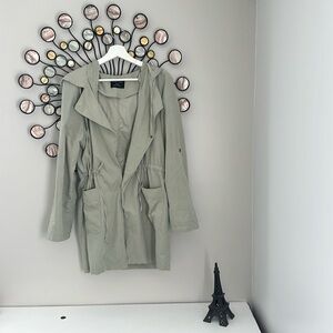 Sage green, hooded jacket.